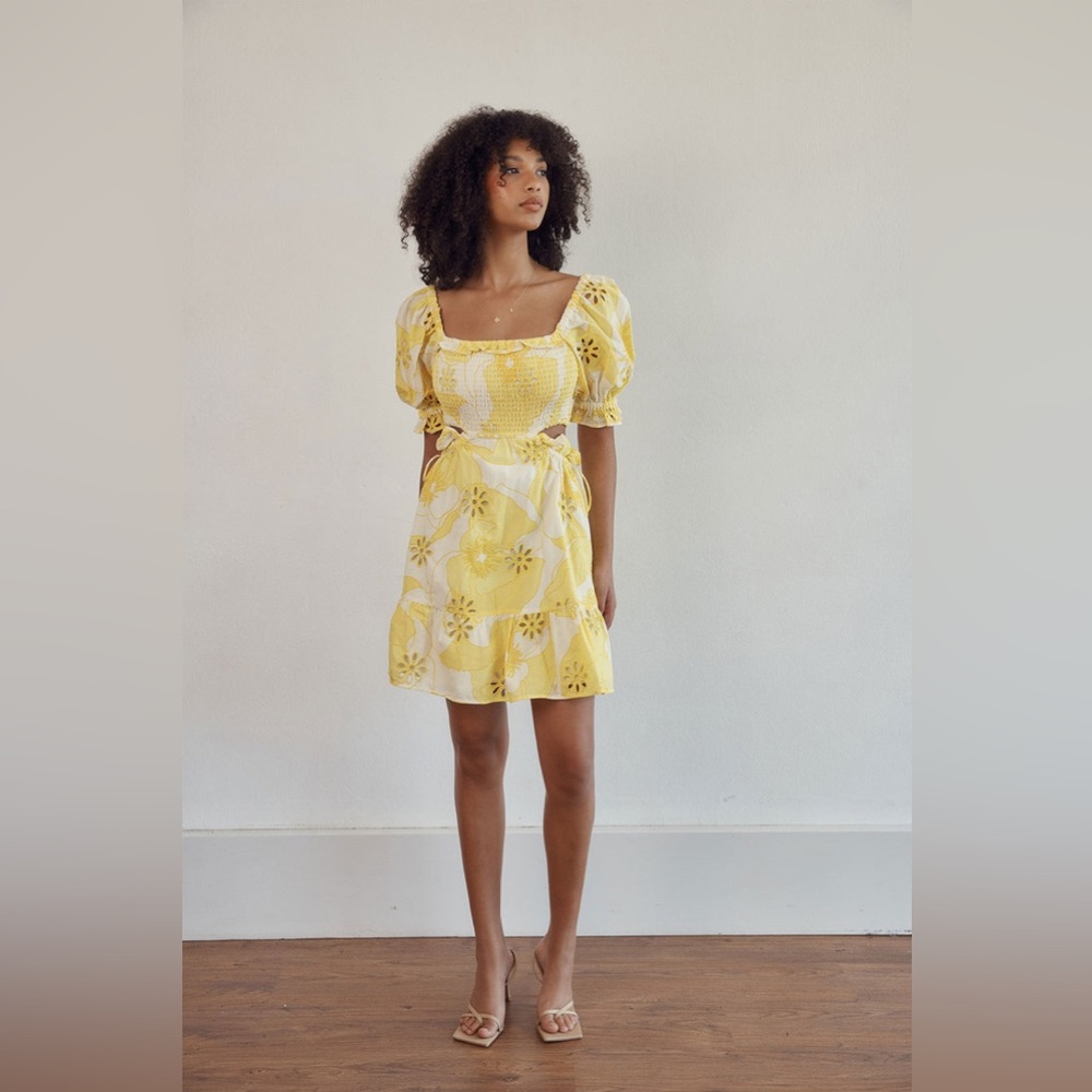 SABO Skirt, Mariz Shirred Dress, NWT, Size XL, Yellow and White Floral